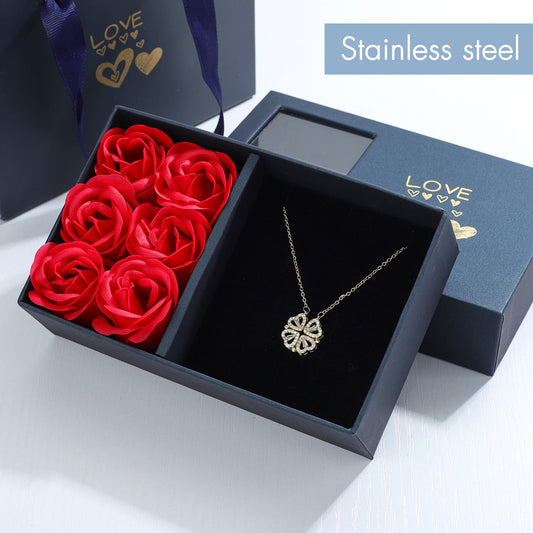 Lucky Heart Clover Necklace & Rose Gift Box