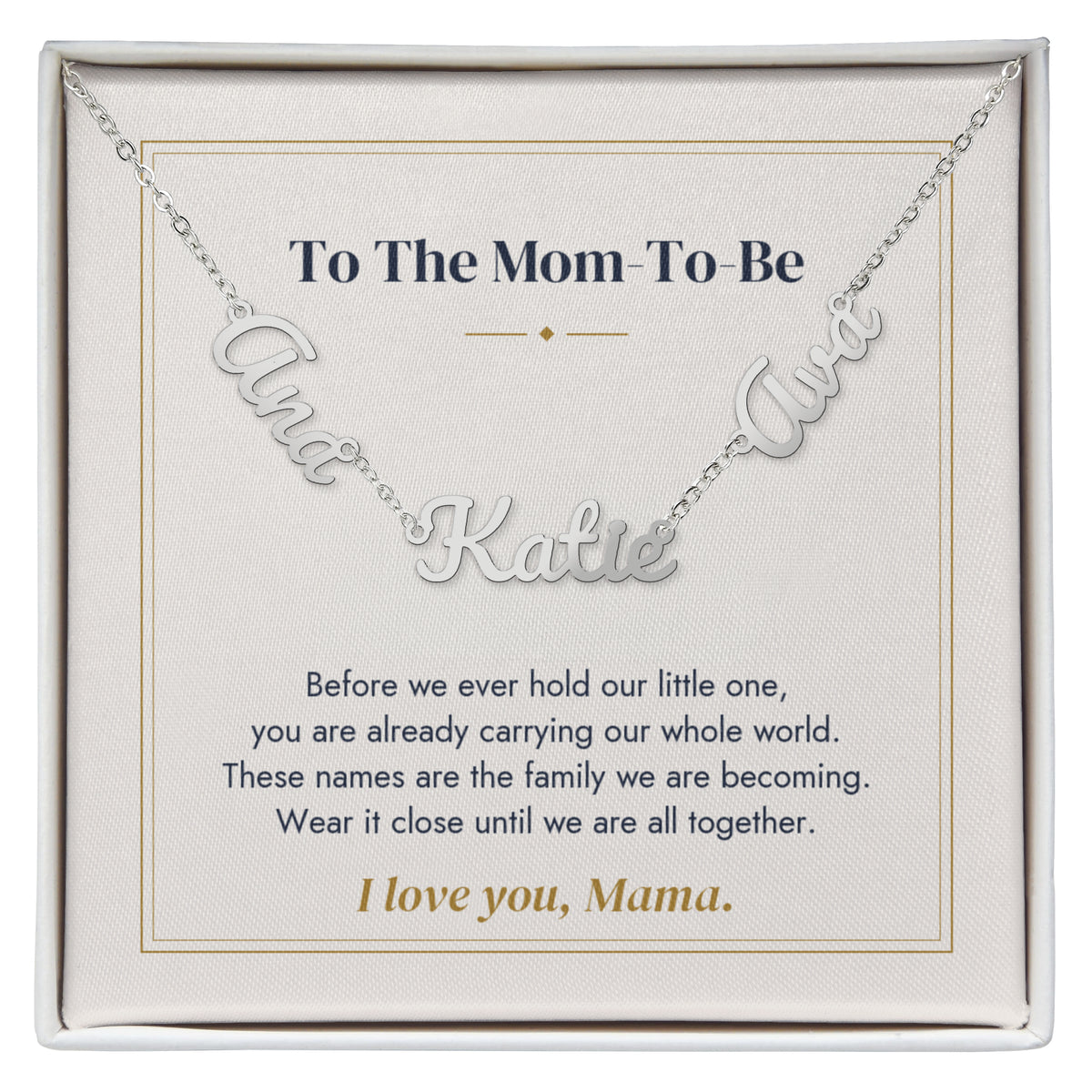 To The Mom-To-Be Name Necklace | The Family We Are Becoming